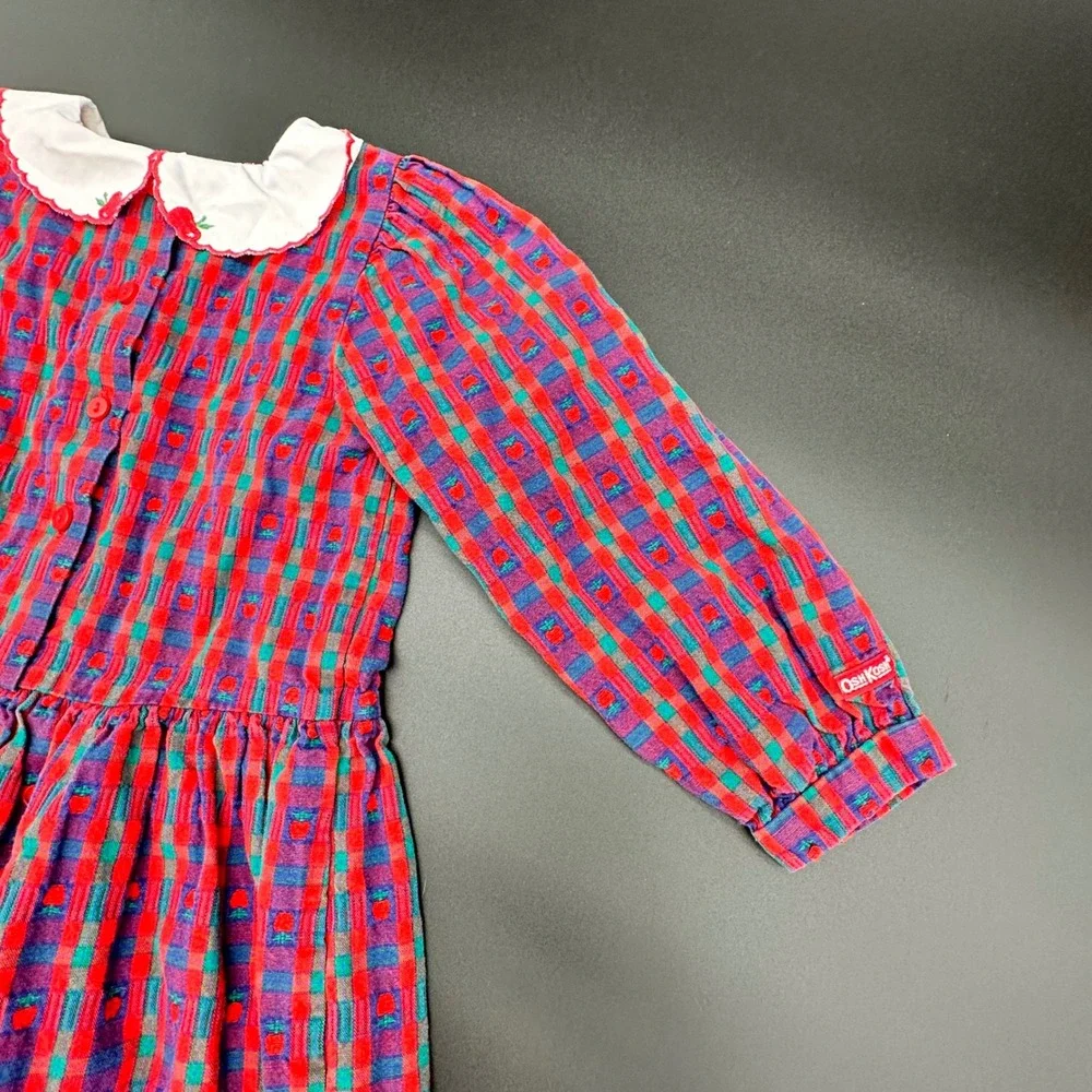 OshKosh B'gosh Plaid Apple Dress Long Sleeve Collared Button Front Drop‎ Waist